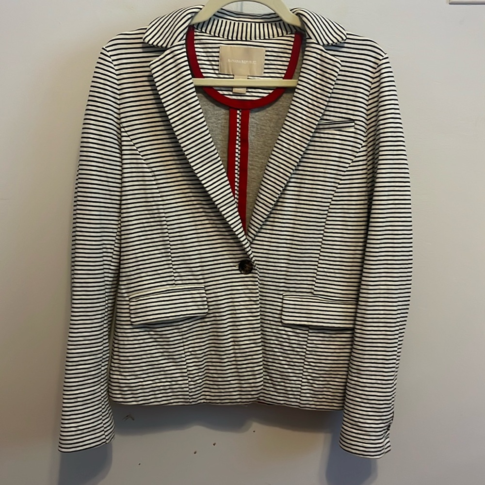 Banana Republic Black/Cream Striped Jersey Blazer